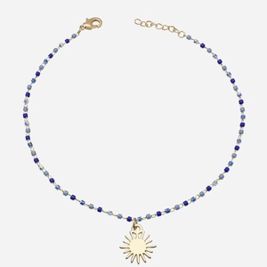 Chaîne cheville soleil plaqué or 3 microns perles Miyuki bleu