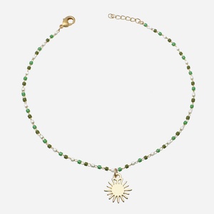 Chaîne cheville soleil plaqué or 3 microns perles Miyuki vert