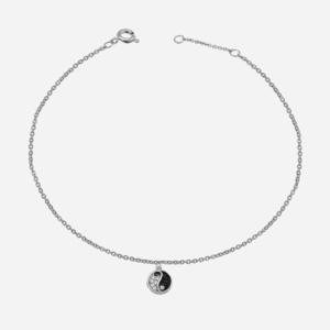 Chaîne de cheville yin yang oxyde zirconium blancs et noirs argent 925 rhodié équilibre harmonie