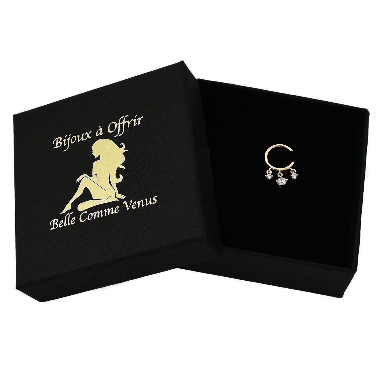 Clip d'Oreille Earcuff 3 Oxydes de Zirconium Pendants - Plaqué Or 750 3 Microns