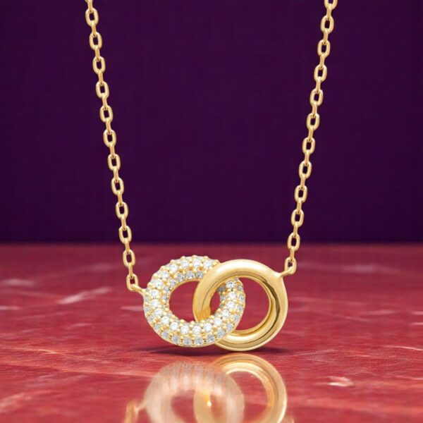 Collier Double Pendentif Long En Plaqué Or 18 Carats Avec Zirconium – Élégant Et Brillant