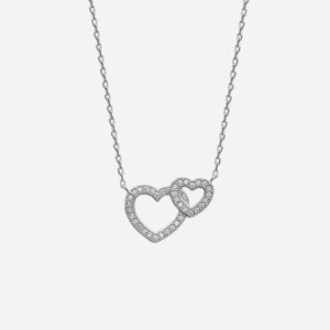 Collier 2 cœurs 2 tailles argent 925 rhodié oxydes zirconium symbole amour vie