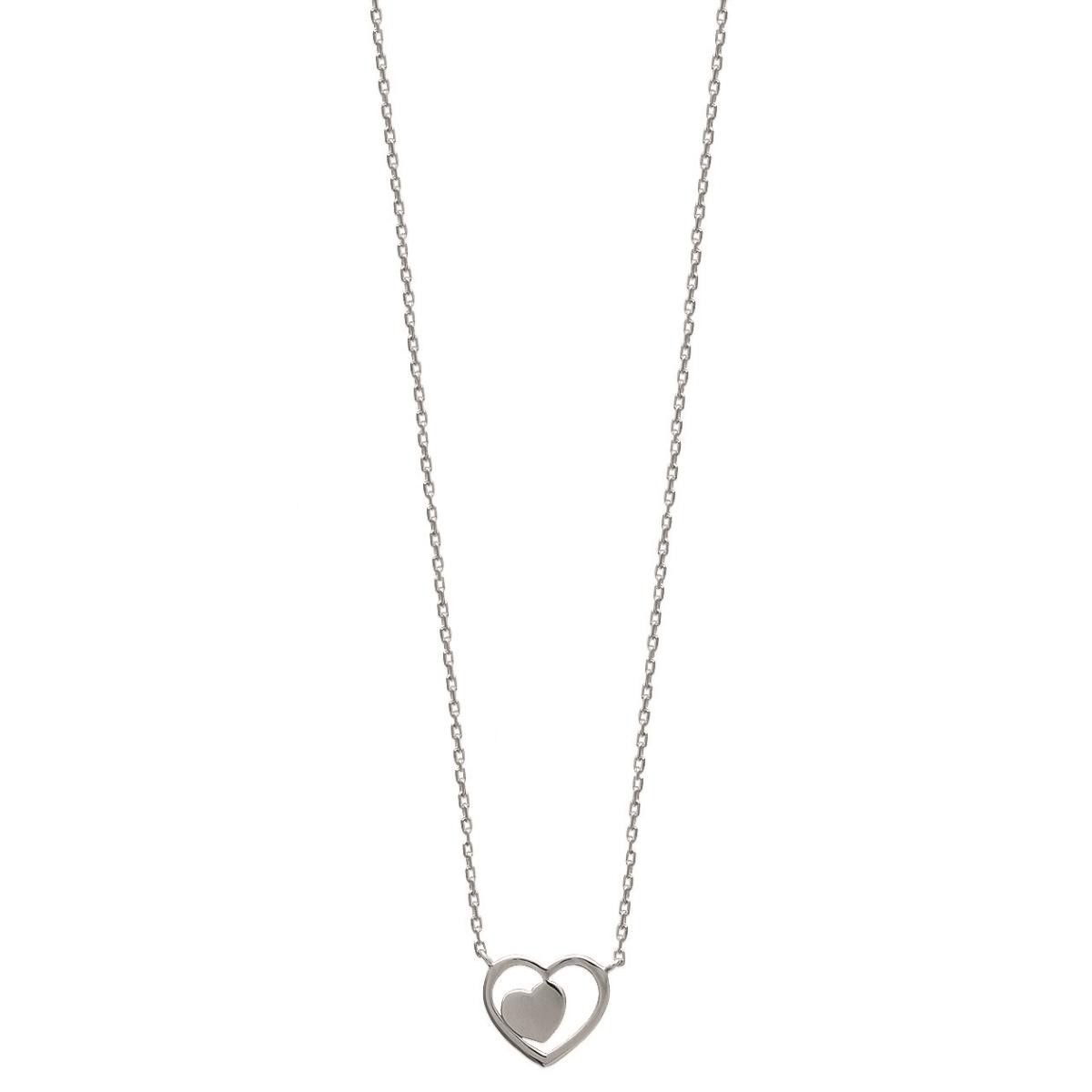 Collier 2 coeurs coeur ajouré et coeur plein Argent 925 Rhodié