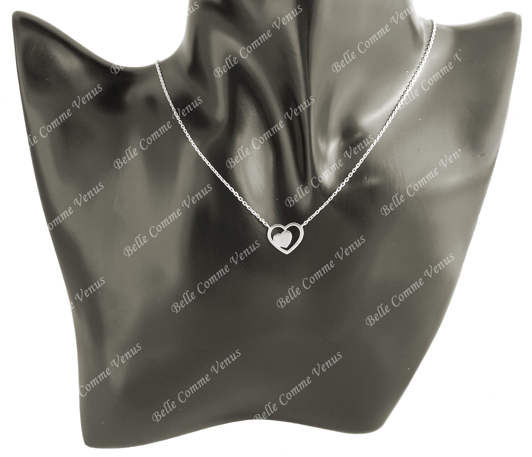 Collier 2 coeurs coeur ajouré et coeur plein Argent 925 Rhodié