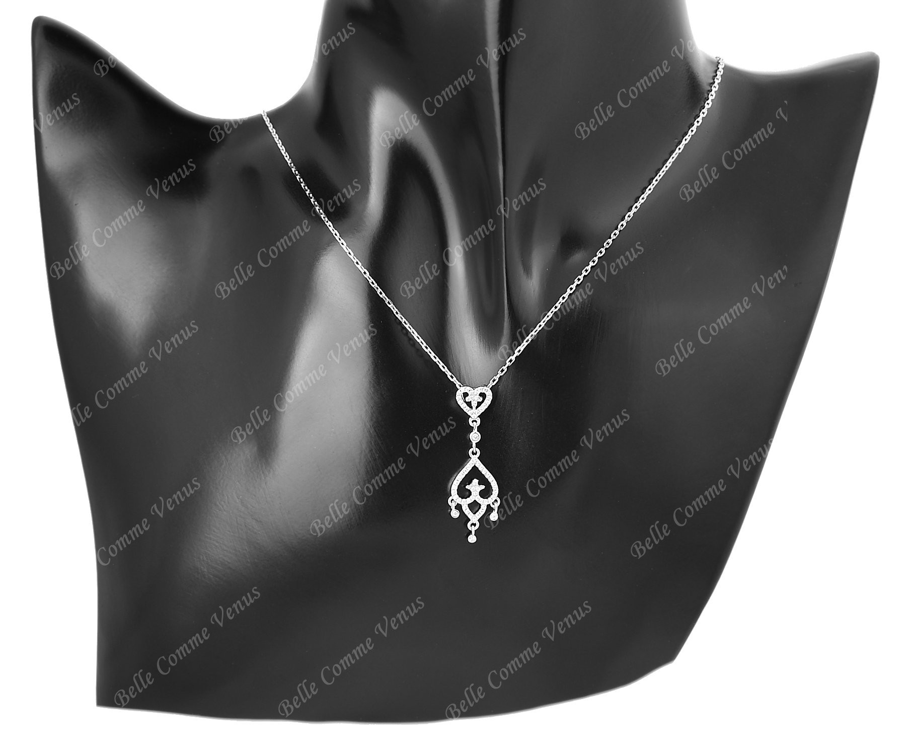 Collier 2 coeurs inversés sertis d'oxyde de zirconium pendant Argent 925 Rhodié