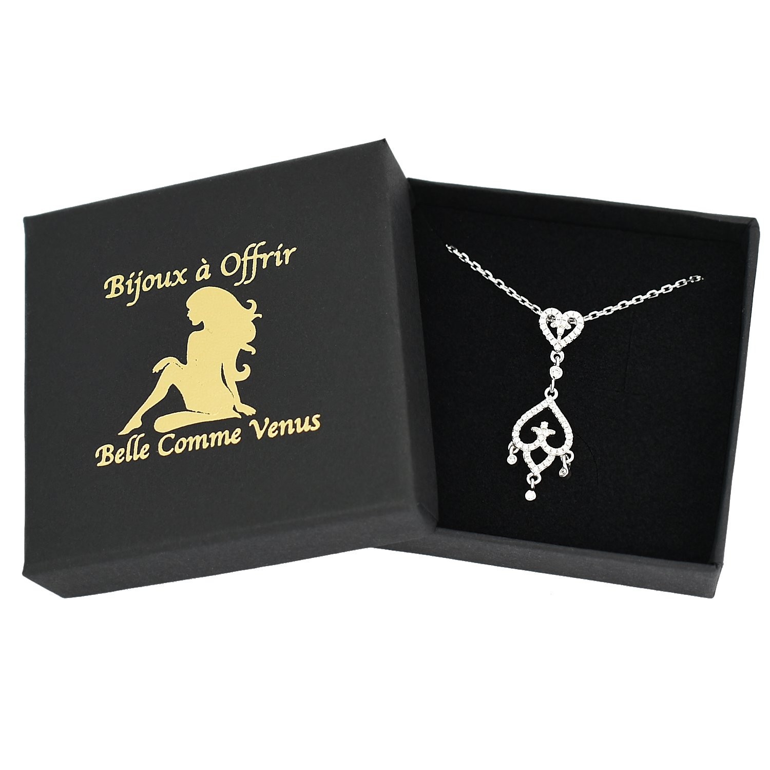 Collier 2 cœurs inversés argent 925 écrin Belle Comme Venus