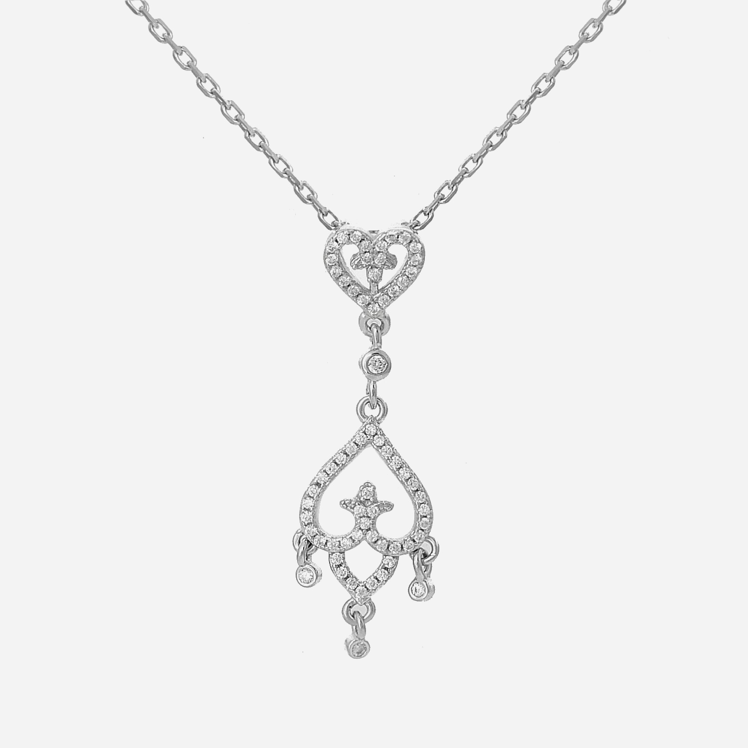 Collier 2 cœurs inversés oxydes zirconium pendant argent 925 rhodié