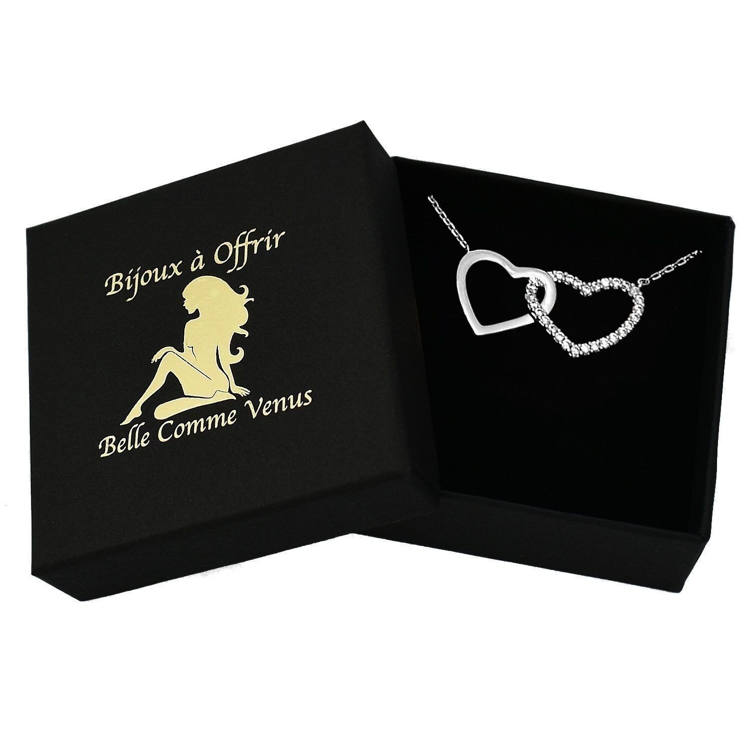 Collier 2 cœurs enlacés argent 925 oxydes zirconium dans écrin Belle Comme Venus