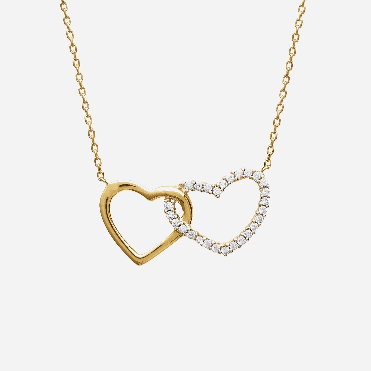 Collier 2 cœurs oxyde zirconium plaqué or 750 2 tons symbole amour passion