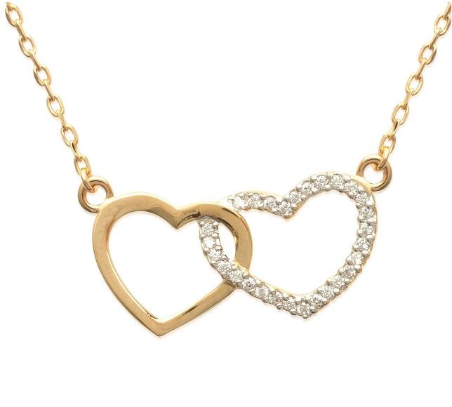 Collier 2 coeurs oxyde de zirconium Plaqué OR 750 3 microns 2 tons