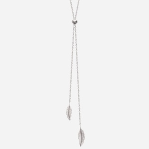 Collier 2 plumes argent 925 anneau coulissant ajustable rhodié