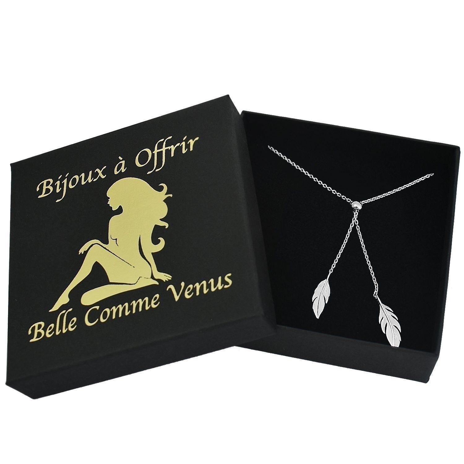 Collier 2 plumes argent 925 coulissant dans écrin