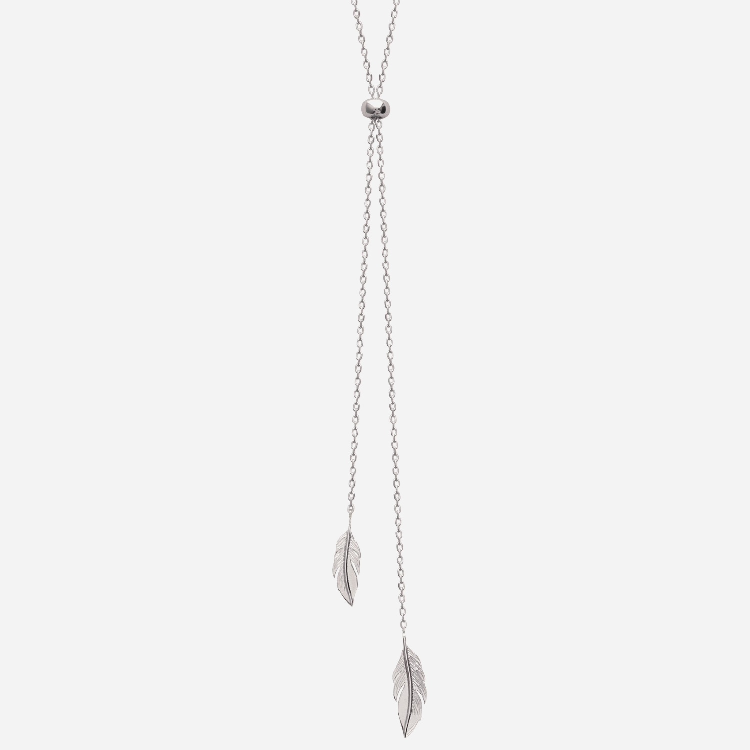 Collier 2 plumes argent 925 anneau coulissant ajustable rhodié
