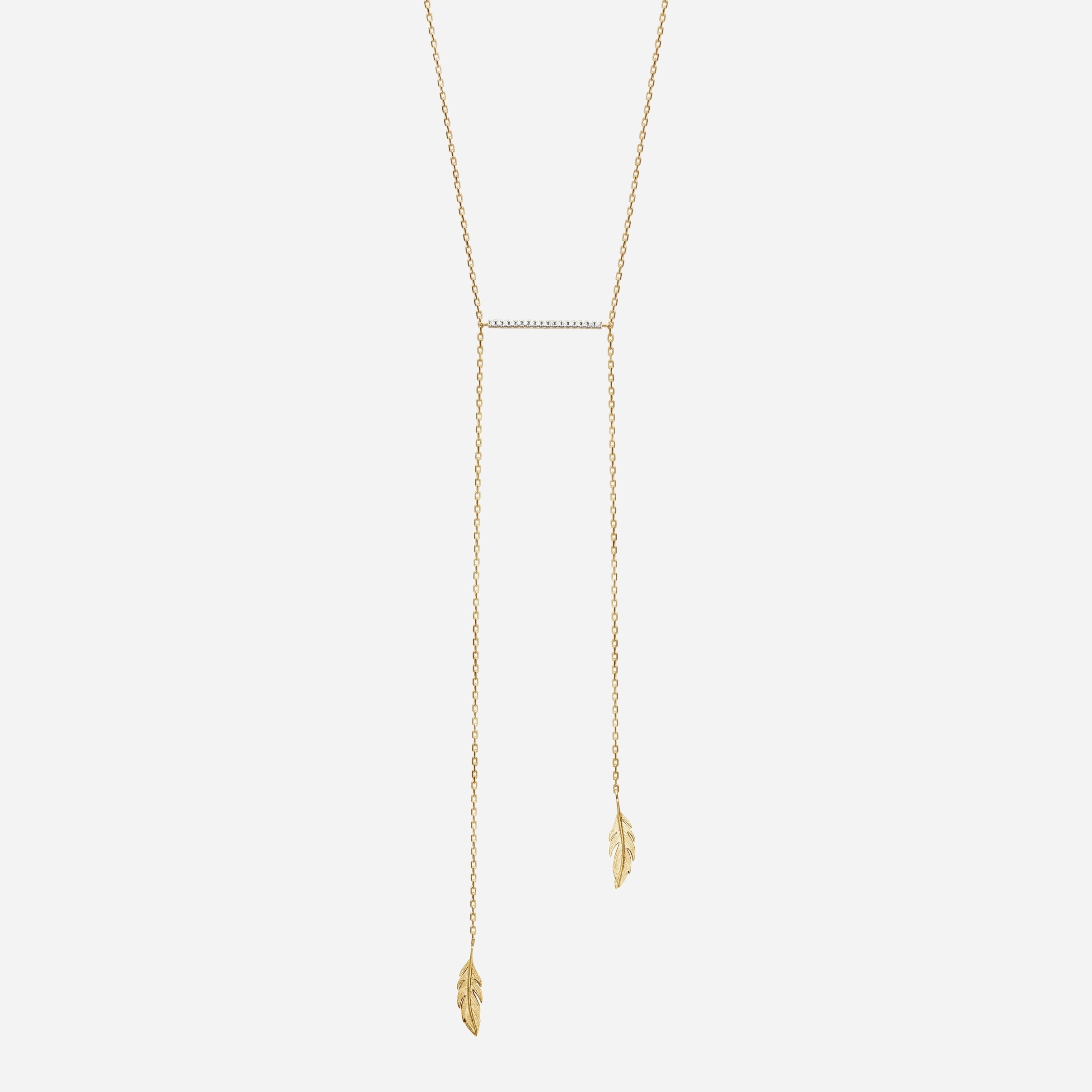 Collier 2 plumes pendantes barre oxyde zirconium plaqué or 750 2 tons légèreté bicolore spirituelle
