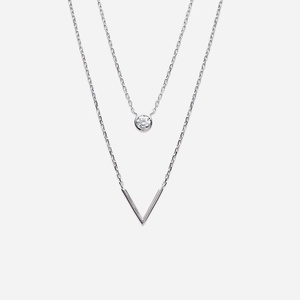 Collier 2 rangs argent 925 rhodié forme V oxyde zirconium - Vue principale design moderne géométrique