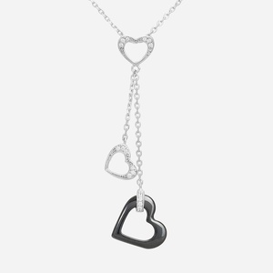 Collier 3 coeurs argent 925 rhodié oxyde zirconium céramique noire - Vue principale triple amour moderne