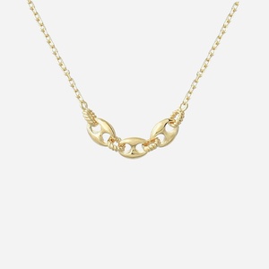 Collier 3 grains de café reliés anneau effet tressé plaqué or 3 microns organique