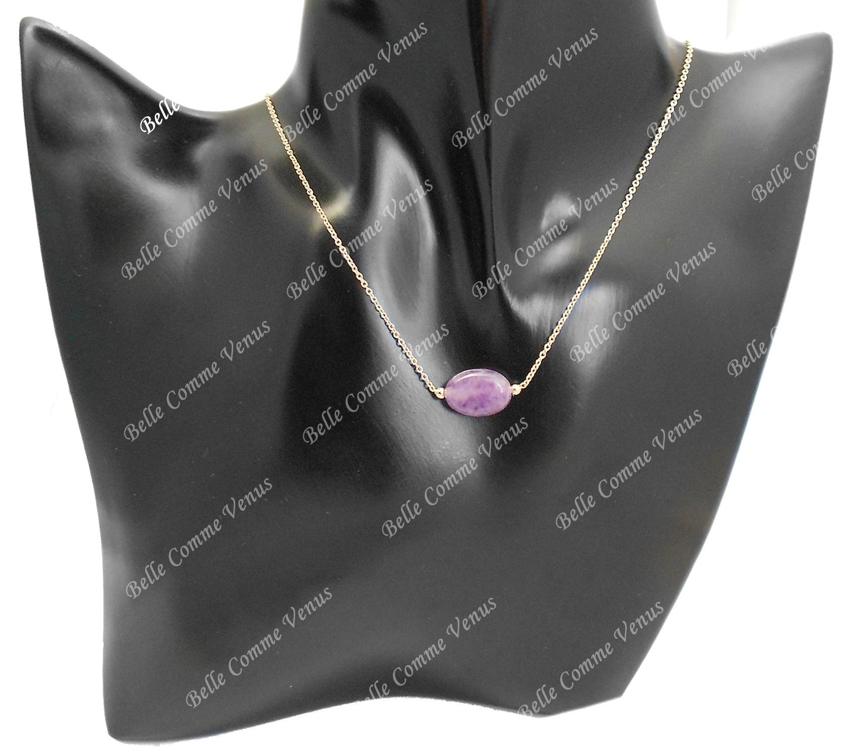 Collier améthyste pierre naturelle ovale Plaqué OR 750 3 microns
