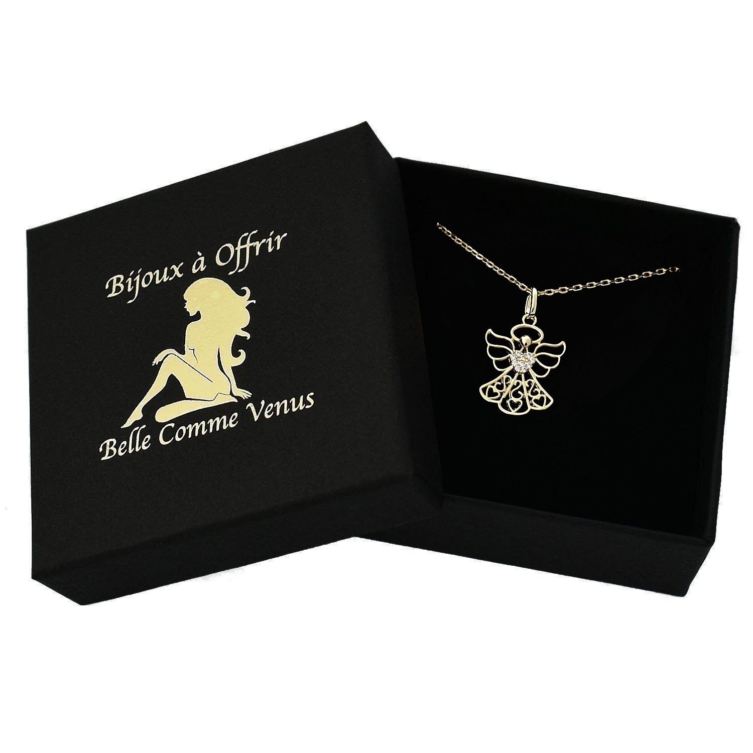 Collier ange protecteur cœur plaqué or 750 oxydes zirconium dans écrin Belle Comme Venus
