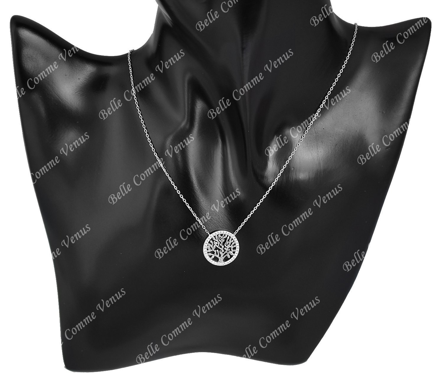Collier arbre de vie cercle serti d'oxyde de zirconium Argent 925 Rhodié