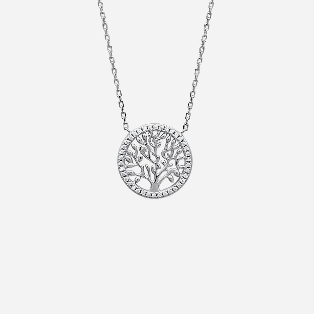 Collier arbre de vie argent 925 rhodié cercle zirconium