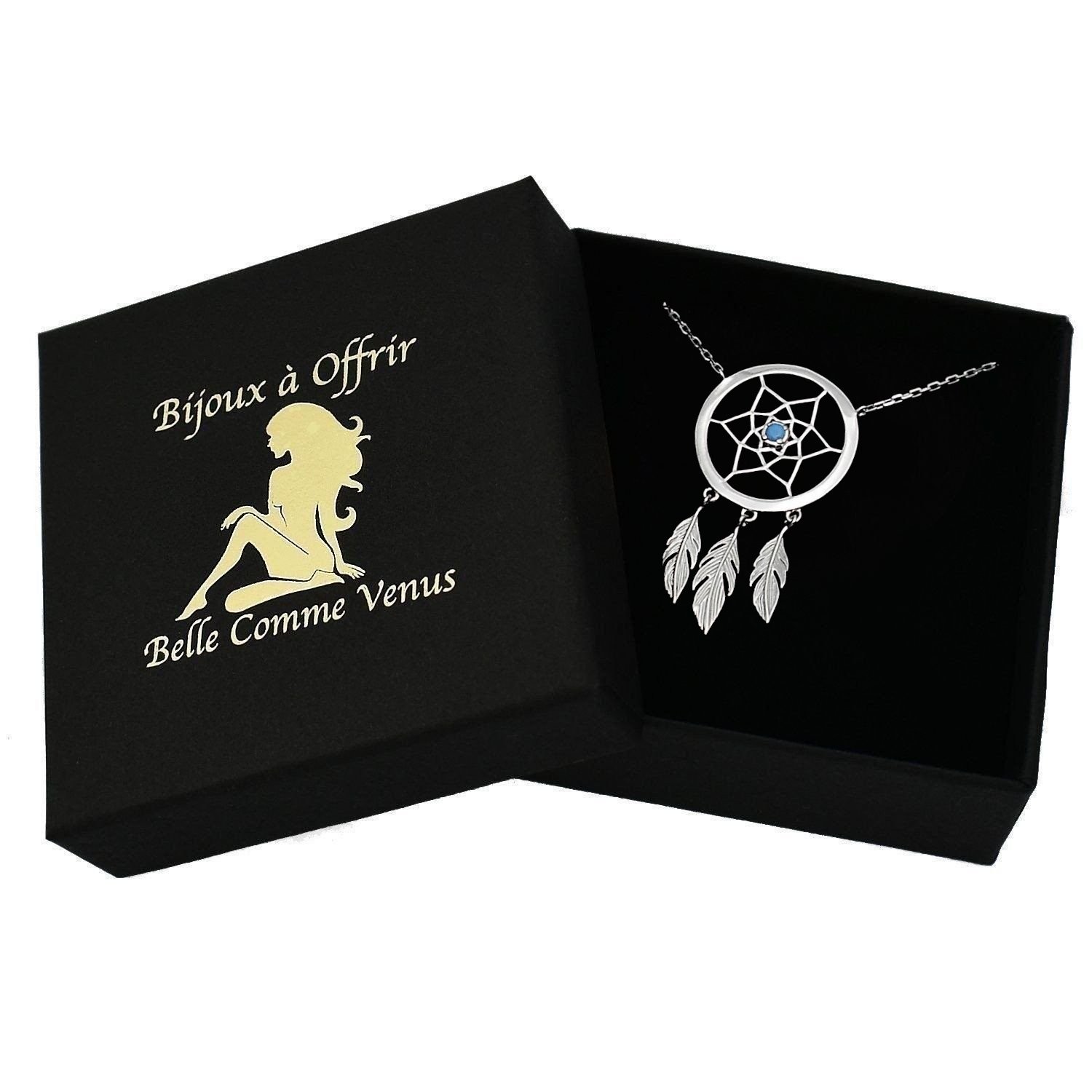 Collier attrape rêve argent 925 rhodié perle turquoise dans écrin Belle Comme Venus