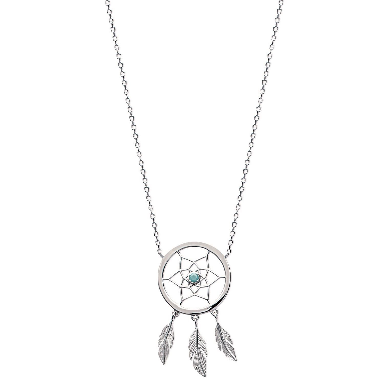 Collier attrape-rêves perle bleu turquoise argent 925 Rhodié