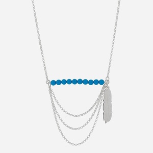 Collier bohème plume perles bleu turquoise 3 rangs argent 925 rhodié esprit libre