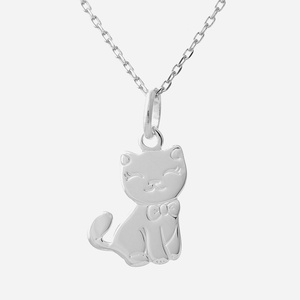 Collier chat argent enfant nœud papillon
