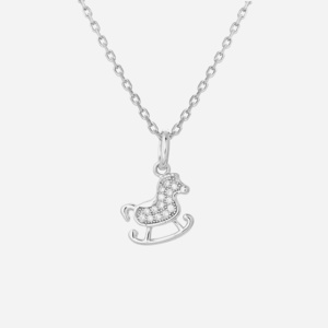 Collier cheval bascule argent enfant zirconium