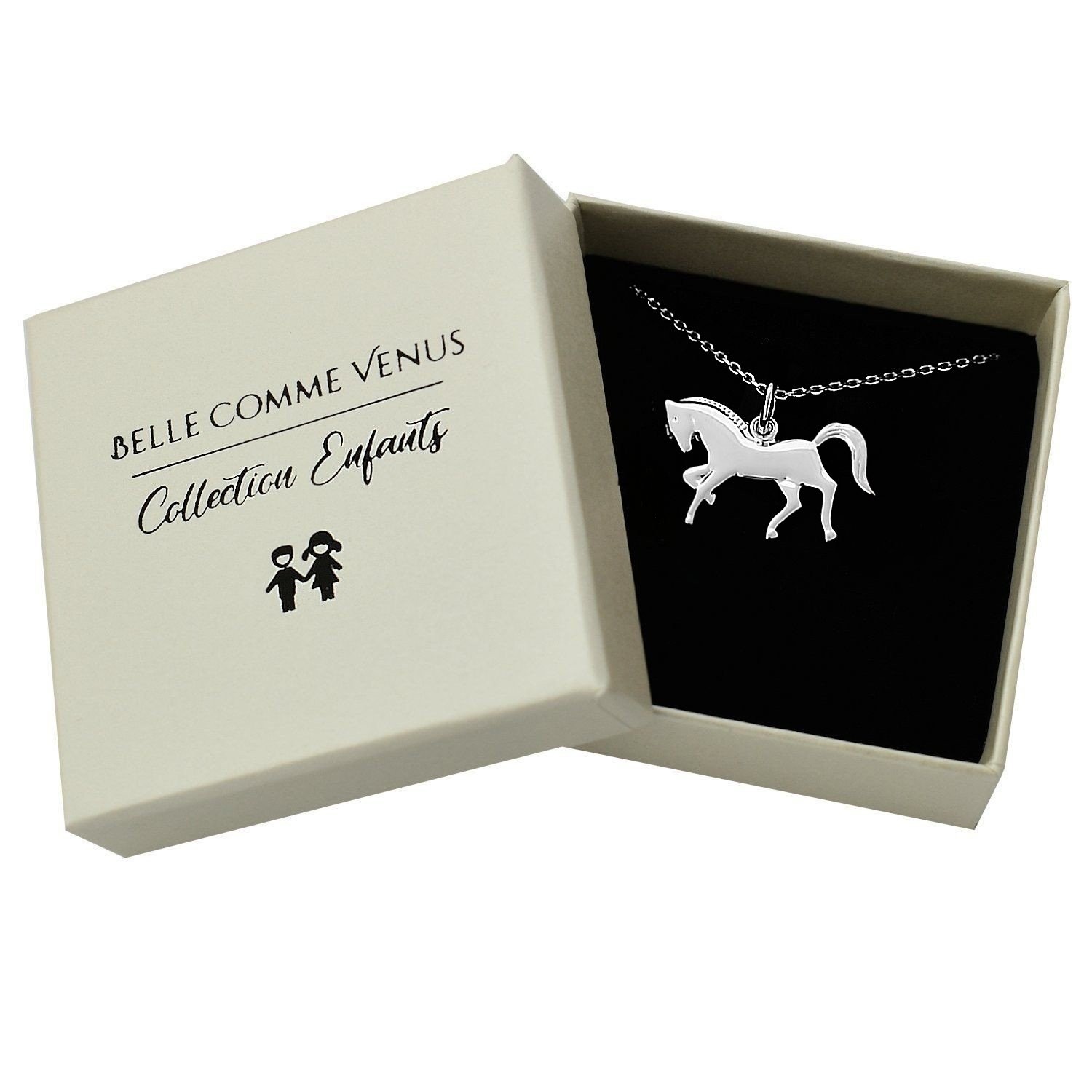 Collier cheval argent 925 rhodié étalon galop dans écrin Belle Comme Venus