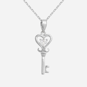 Collier clé cœur oxyde zirconium argent 925 rhodié symbole amour accès coeur scintillant