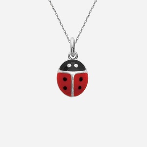 Collier coccinelle argent 925 rhodié émail rouge noir enfant - Vue principale porte-bonheur chance