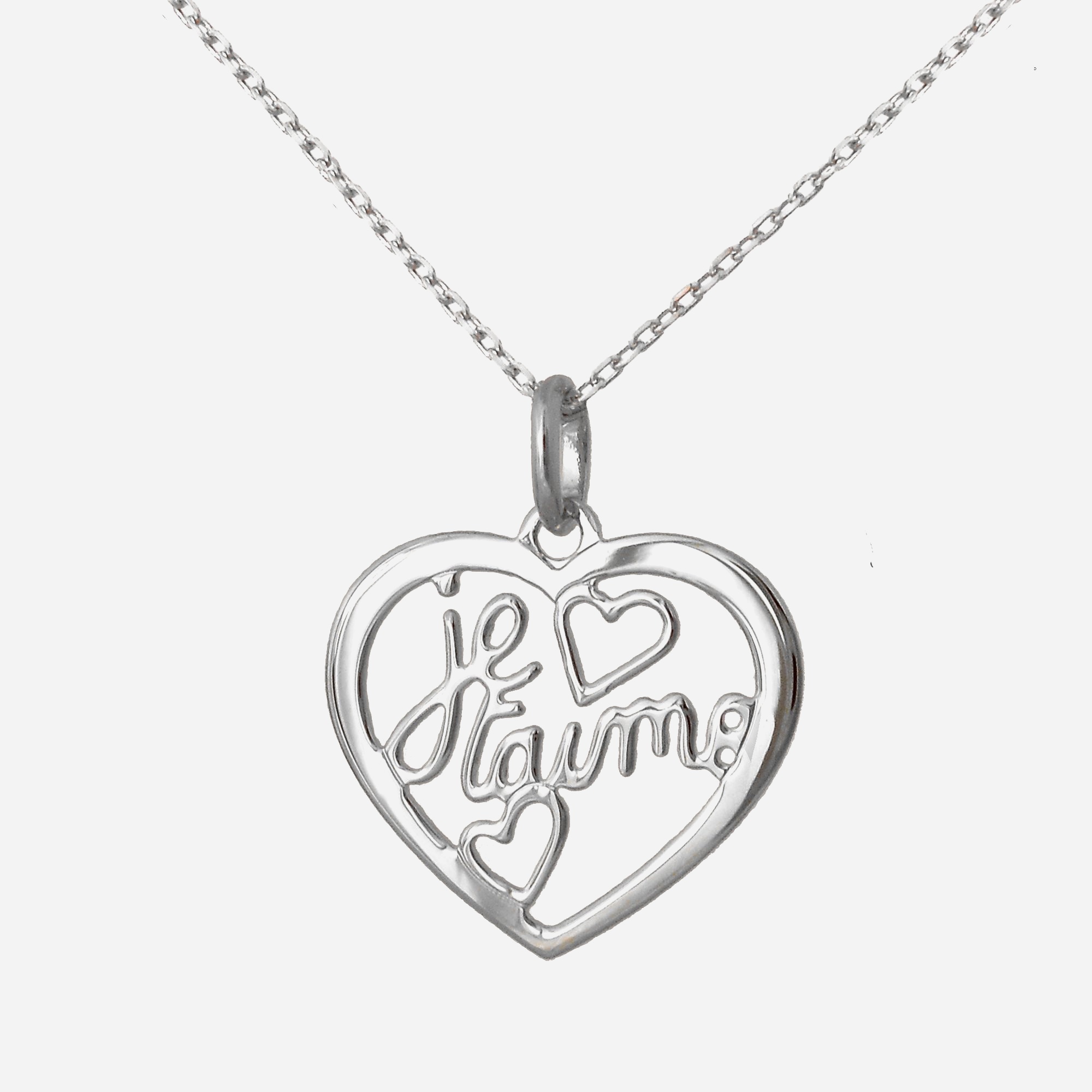 Collier cœur ajouré message Je t'aime argent 925 rhodié déclaration amour