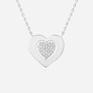 Collier coeur ajouré d'un autre coeur serti d'oxyde de zirconium Argent 925 Rhodié