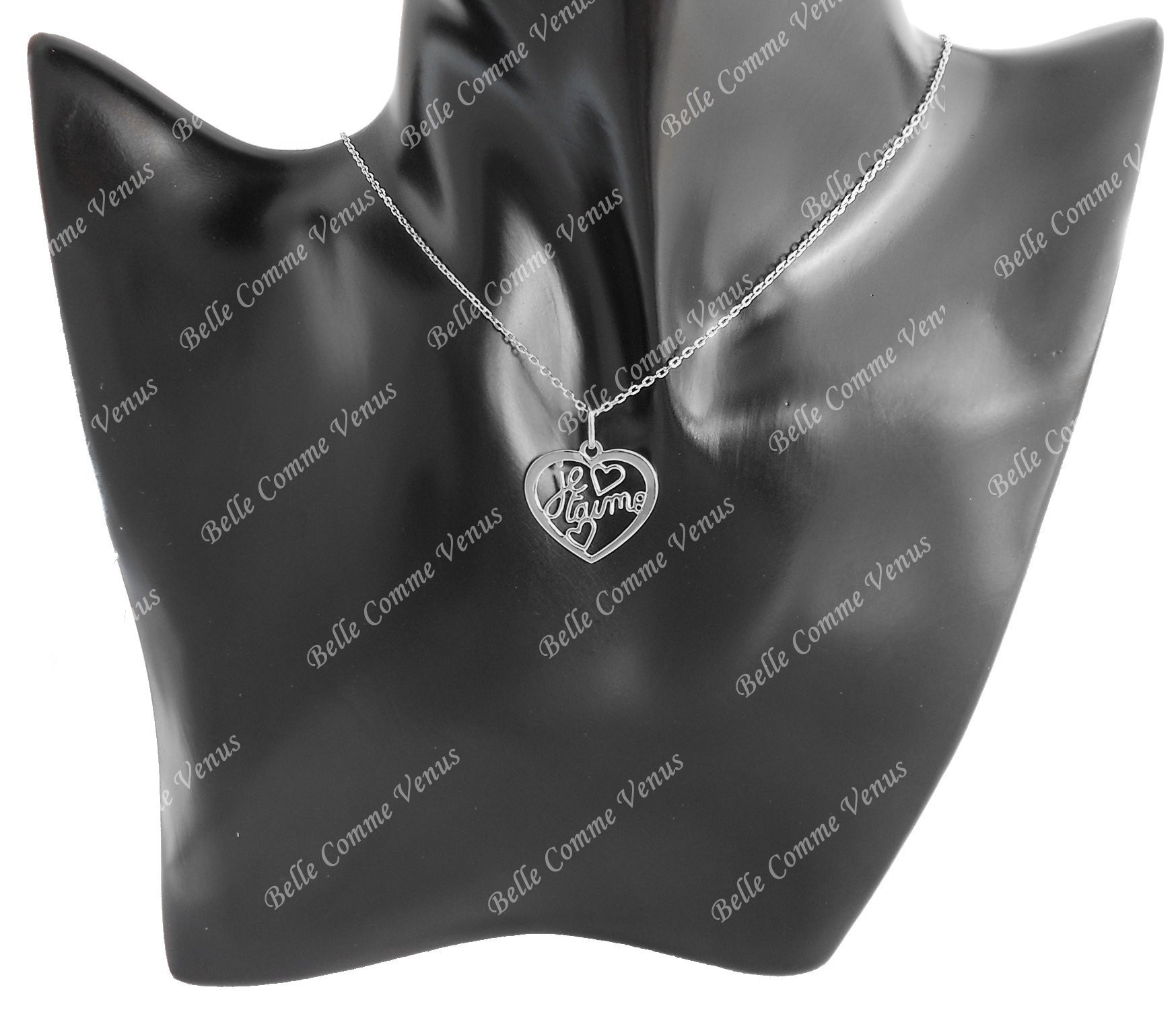 Collier coeur ajouré message Je t'aime Argent 925 Rhodié