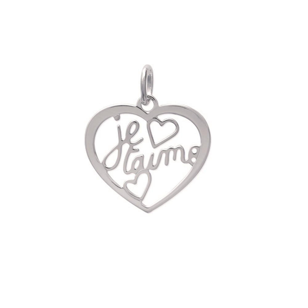 Collier coeur ajouré message Je t'aime Argent 925 Rhodié