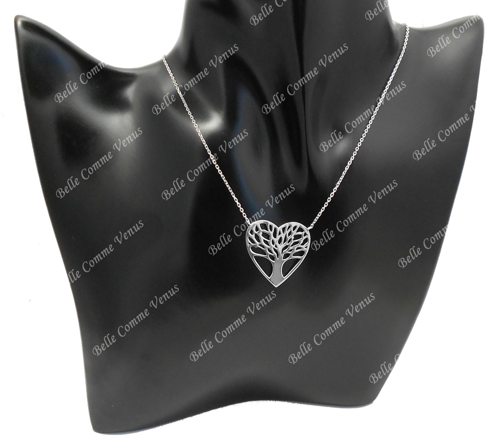 Collier coeur arbre de vie Argent 925 Rhodié