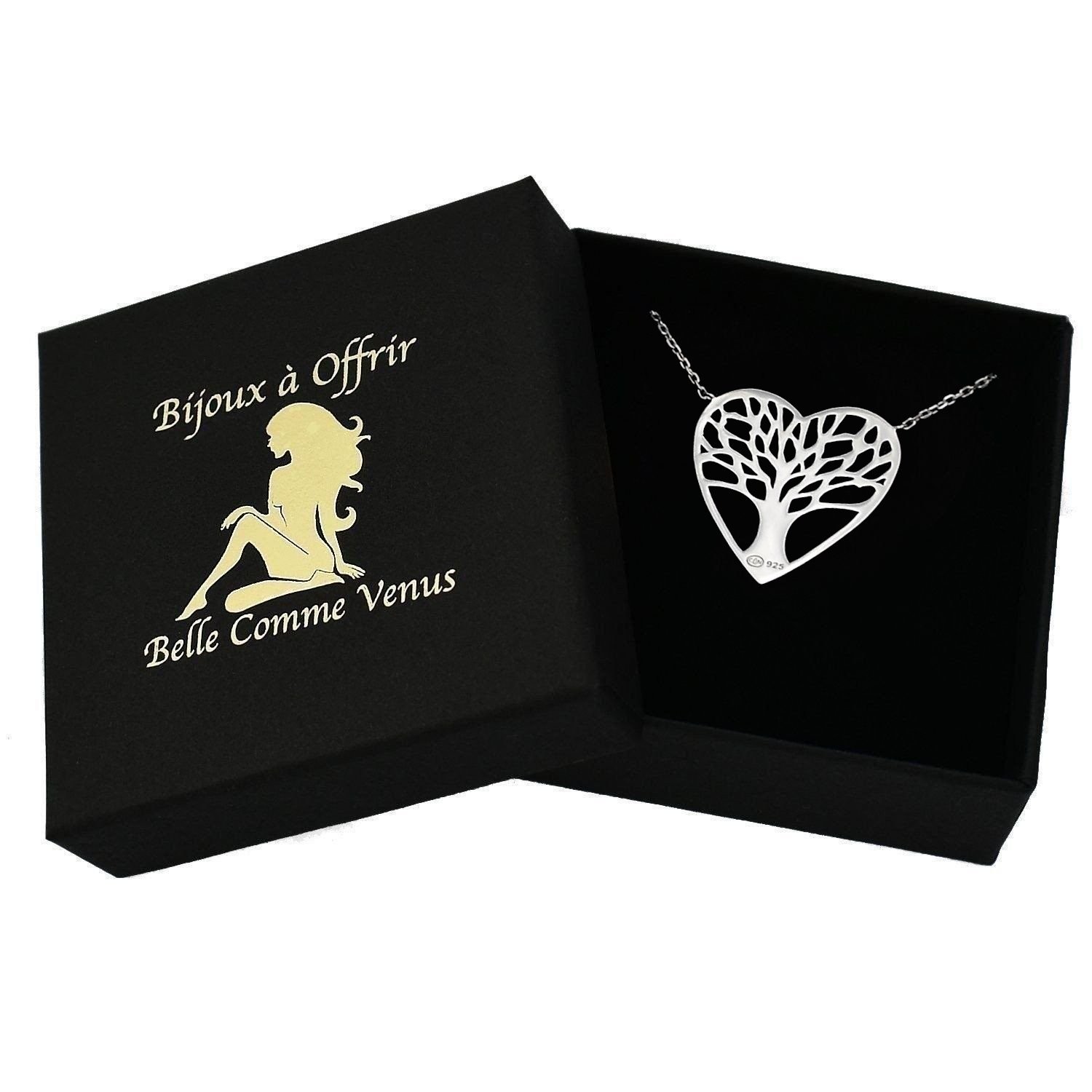 Collier coeur arbre vie argent 925 rhodié dans écrin Belle Comme Venus