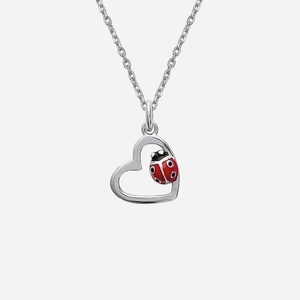 Collier cœur coccinelle émail rouge et noir argent 925 rhodié porte-bonheur charmant