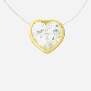 Collier coeur d'oxyde de zirconium fil de nylon transparent plaqué or 3 microns aérien flottant