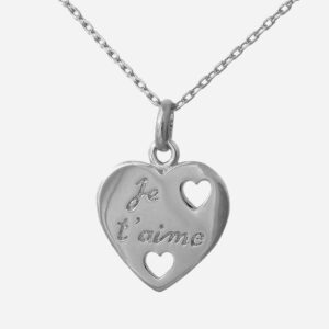 Collier coeur gravé je t'aime argent 925 rhodié - Vue principale promesse amour éternel