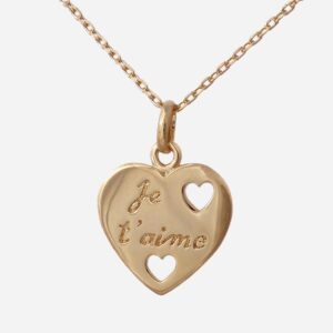 Collier cœur gravé Je t'aime plaqué or 750 déclaration amour symbole