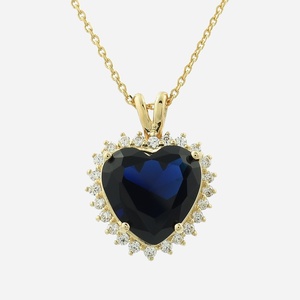 Collier coeur plaqué or 3 microns oxyde zirconium bleu roi