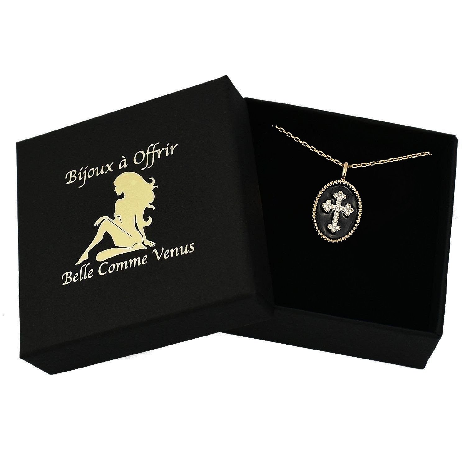 Collier croix fleur de lys plaqué or 3 microns écrin