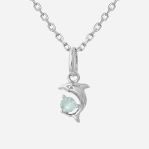 Collier dauphin cristal bleu enfant argent 925 rhodié marin océan azur