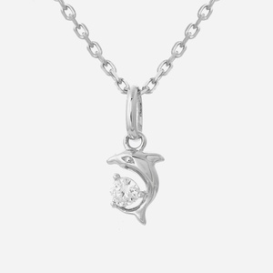 Collier dauphin oxyde de zirconium enfant argent 925 rhodié marin scintillant
