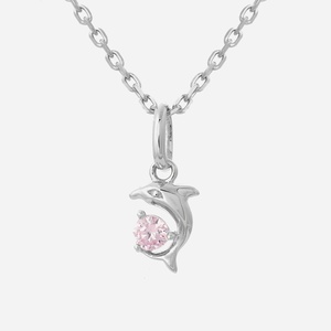 Collier dauphin oxyde de zirconium rose enfant argent 925 rhodié marin tendre