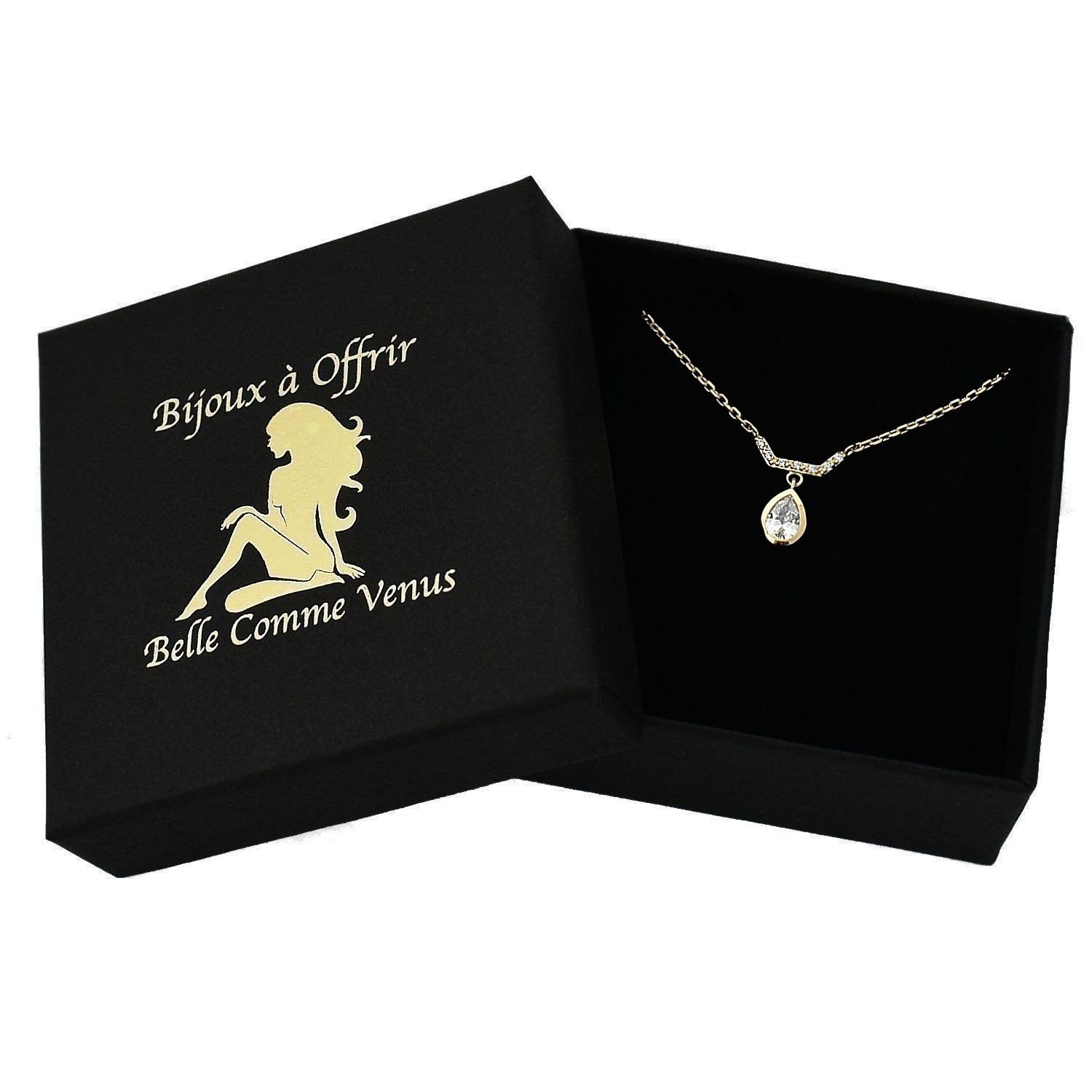 Collier goutte plaqué or oxyde zirconium dans écrin Belle Comme Venus
