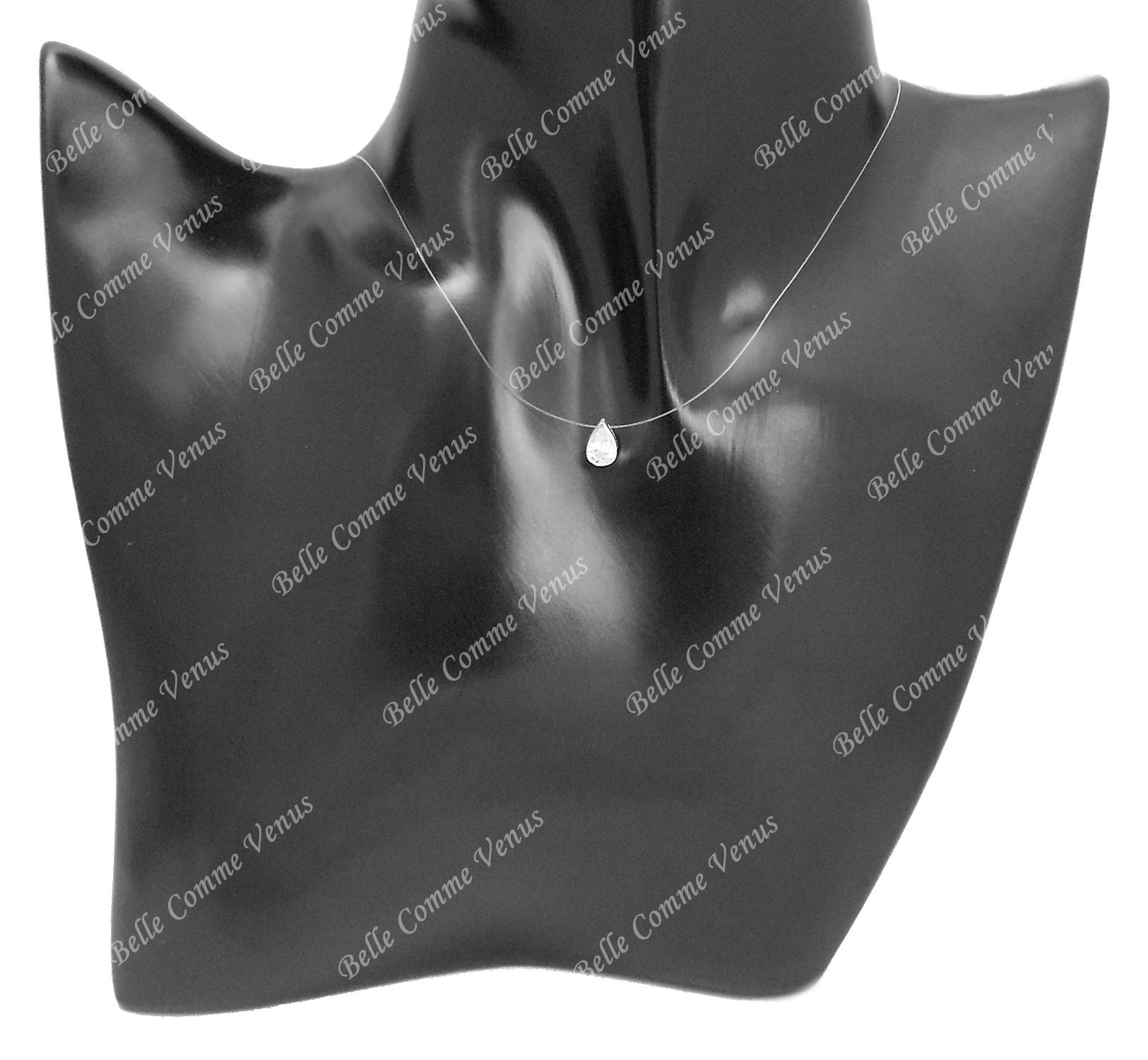 Collier goutte d'oxyde de zirconium transparent fil de nylon Argent 925 Rhodié